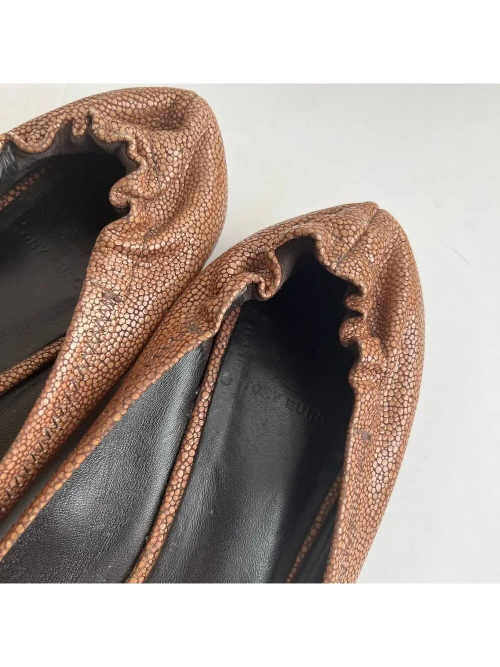 Tory Burch Brown Stingray Embossed Leather Ballet Flats Size 10